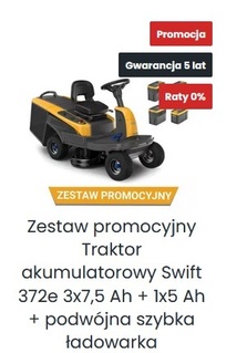 Zestaw promocyjny Traktor akumulatorowy Swift 372e 3x7,5 Ah + 1x5 Ah + podwójna 